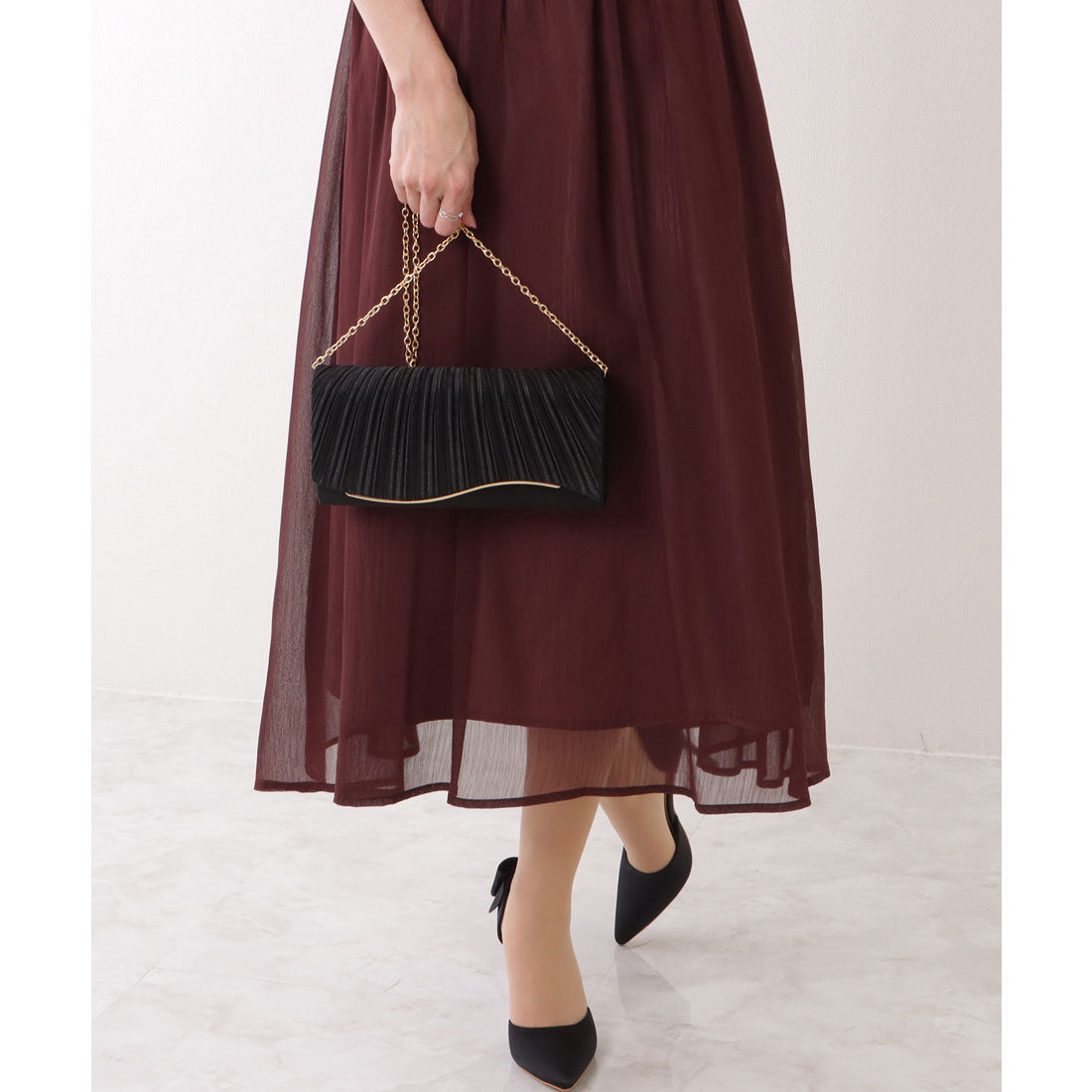 レースレディース Lace Ladies ウエーブ フラップ スクエア パーティー バッグ (ブラック) ブラック