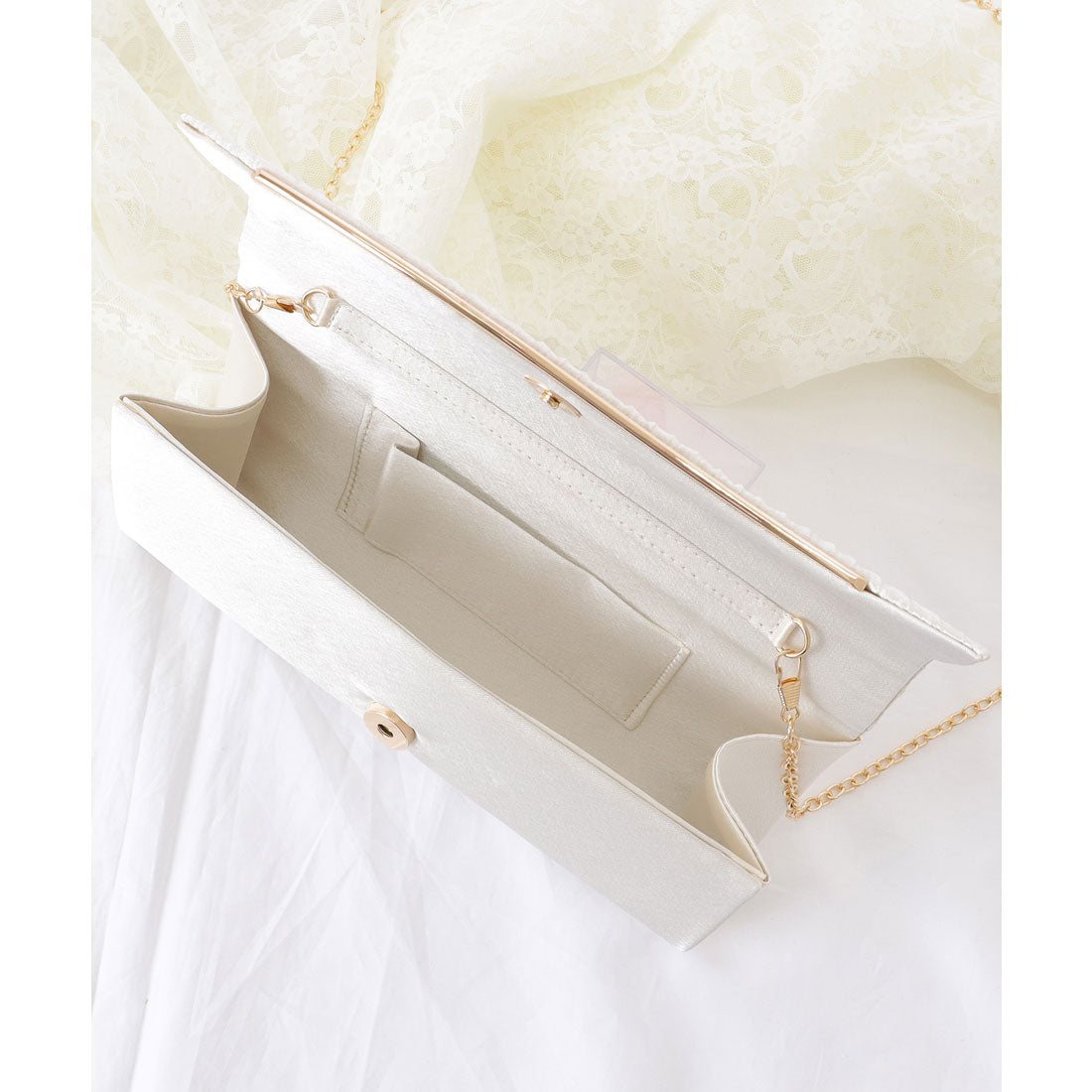 レースレディース Lace Ladies ウエーブ フラップ スクエア パーティー バッグ (ブラック) ブラック