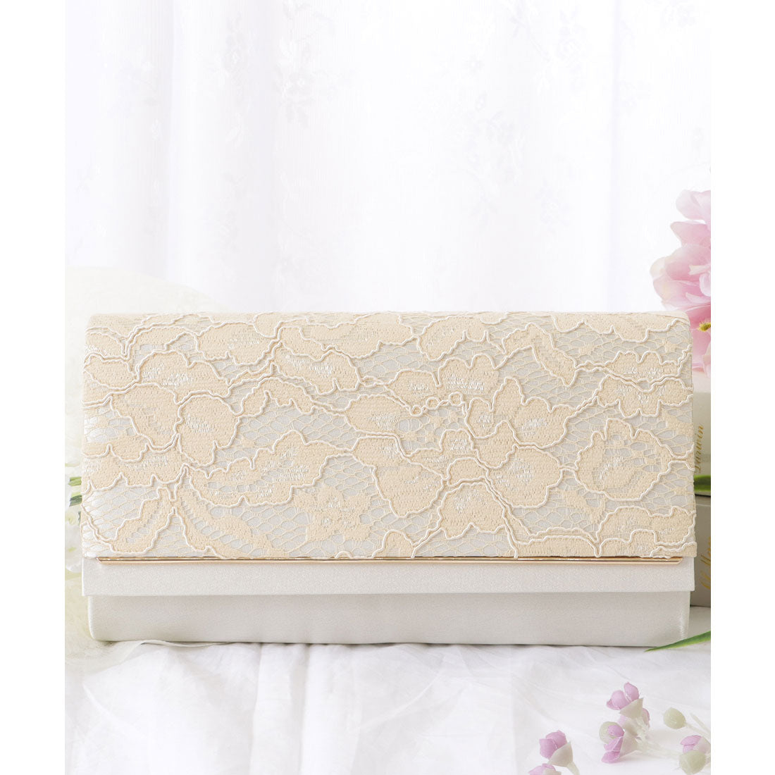 レースレディース Lace Ladies フラワー レース スクエア コンパクト クラッチ (アイボリー) アイボリー