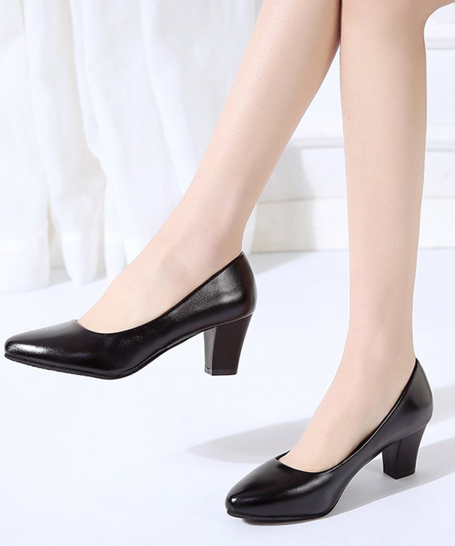 レースレディース Lace Ladies 【選べるヒール3タイプ】ポインテッドプレーンパンプス (ブラック(5cm)) ブラック(5cm)