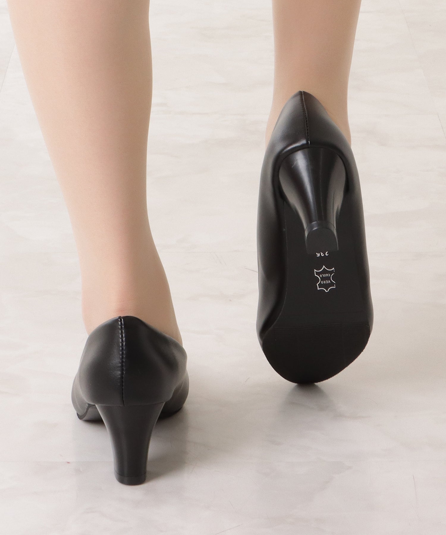 レースレディース Lace Ladies 【選べるヒール3タイプ】ポインテッドプレーンパンプス (ブラック(5cm)) ブラック(5cm)