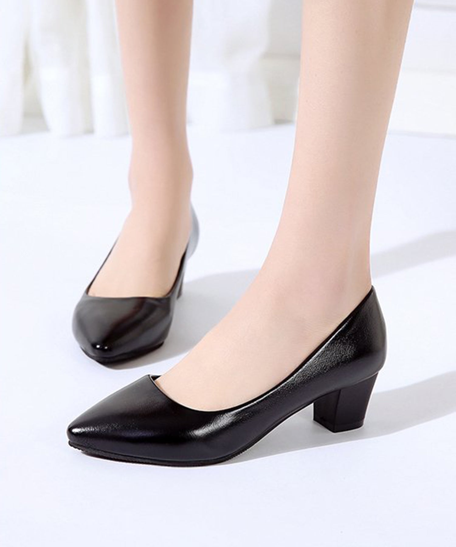 レースレディース Lace Ladies 【選べるヒール3タイプ】ポインテッドプレーンパンプス (ブラック(5cm)) ブラック(5cm)