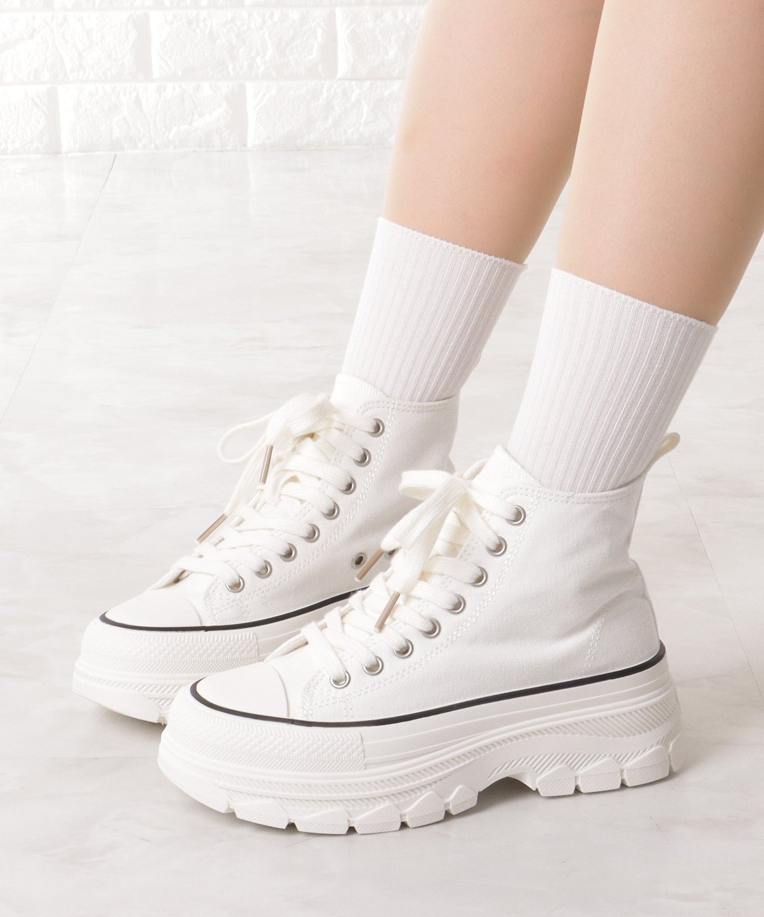 レースレディース Lace Ladies ハイカット 厚底 レースアップ キャンバス スニーカー (ブラック) ブラック