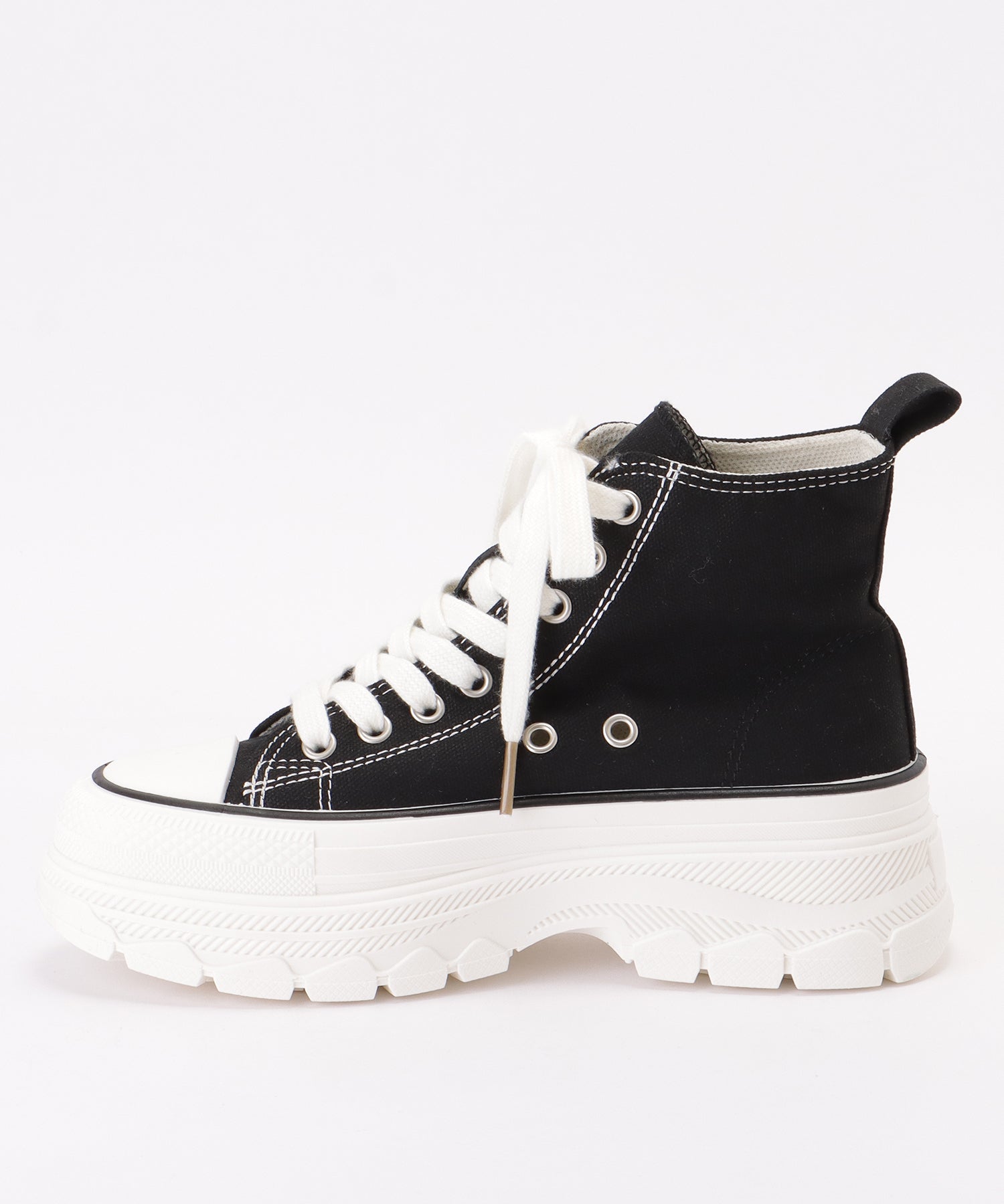 レースレディース Lace Ladies ハイカット 厚底 レースアップ キャンバス スニーカー (ブラック) ブラック