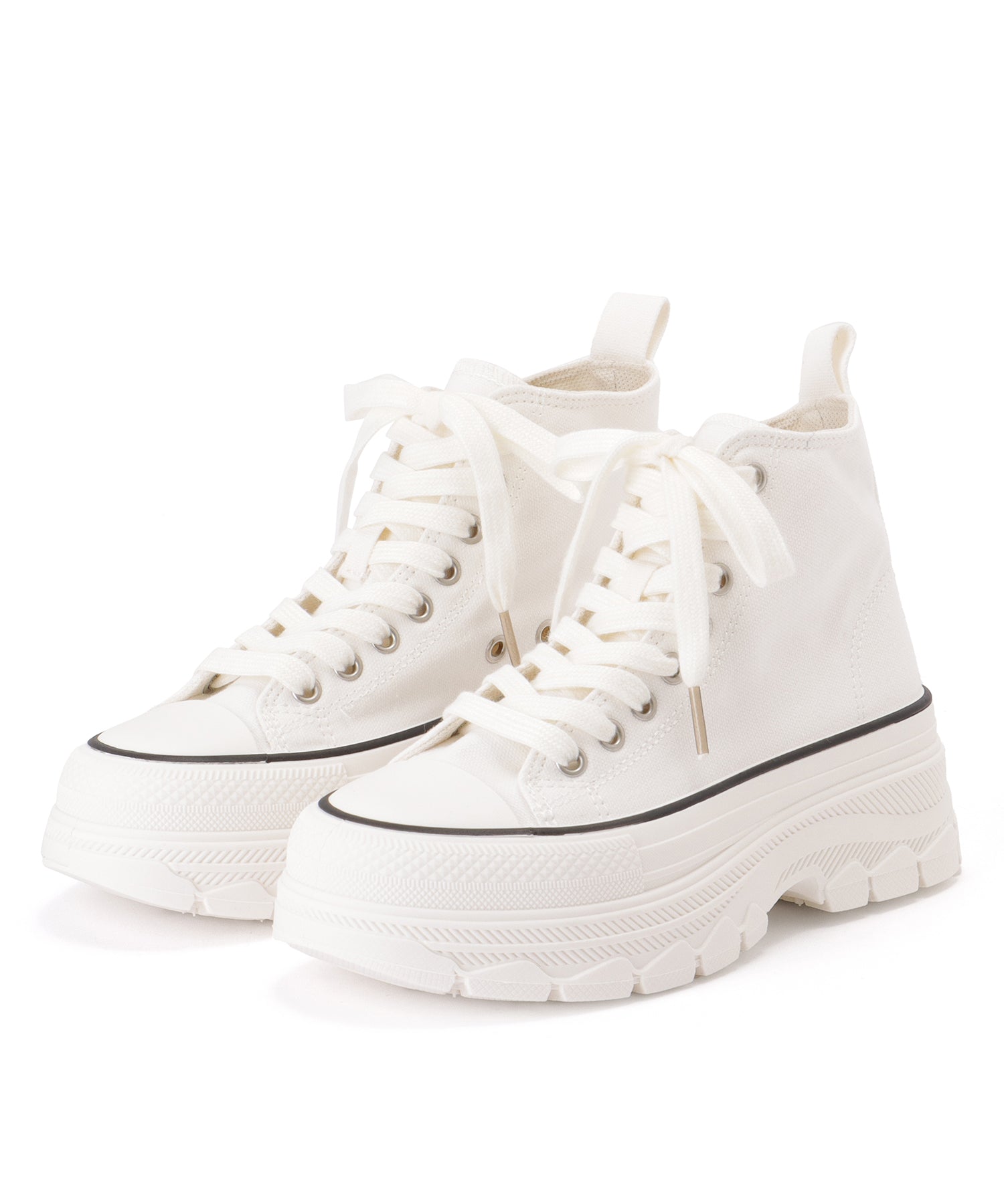 レースレディース Lace Ladies ハイカット 厚底 レースアップ キャンバス スニーカー (ブラック) ブラック