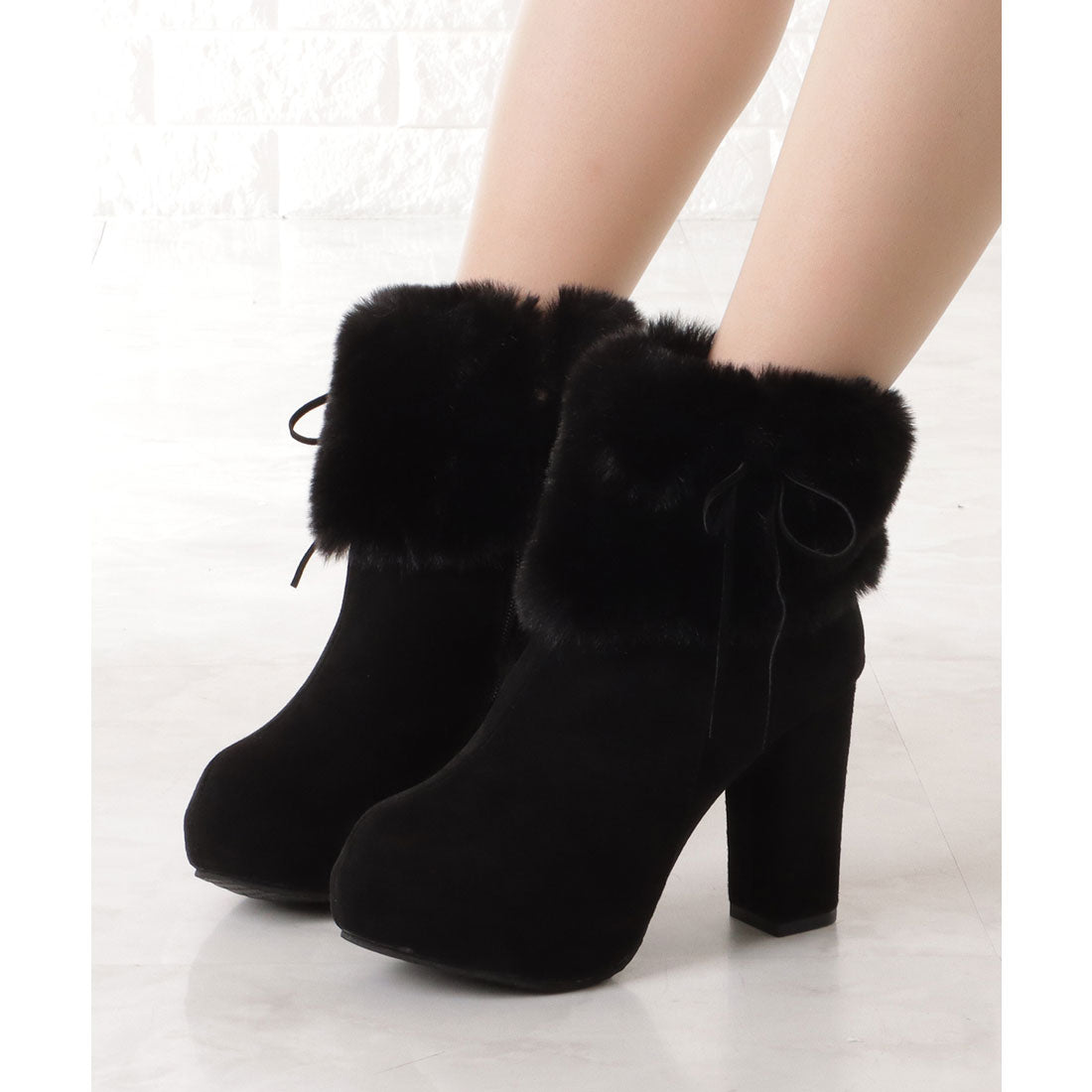 Lace Ladies Suede-like fur high heel short boots