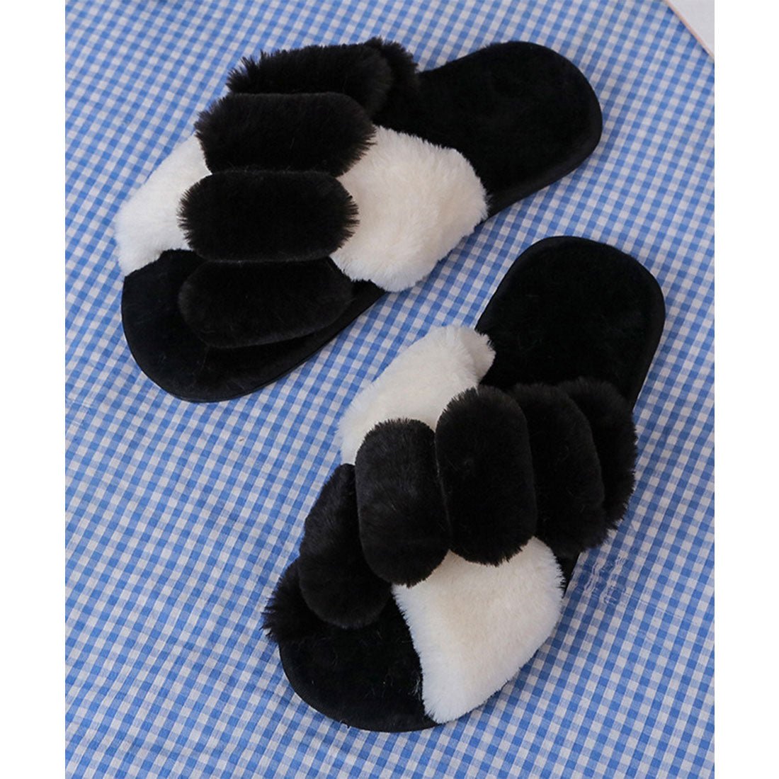 レースレディース Lace Ladies ミックス カラー オープン クロス ファー スリッパ