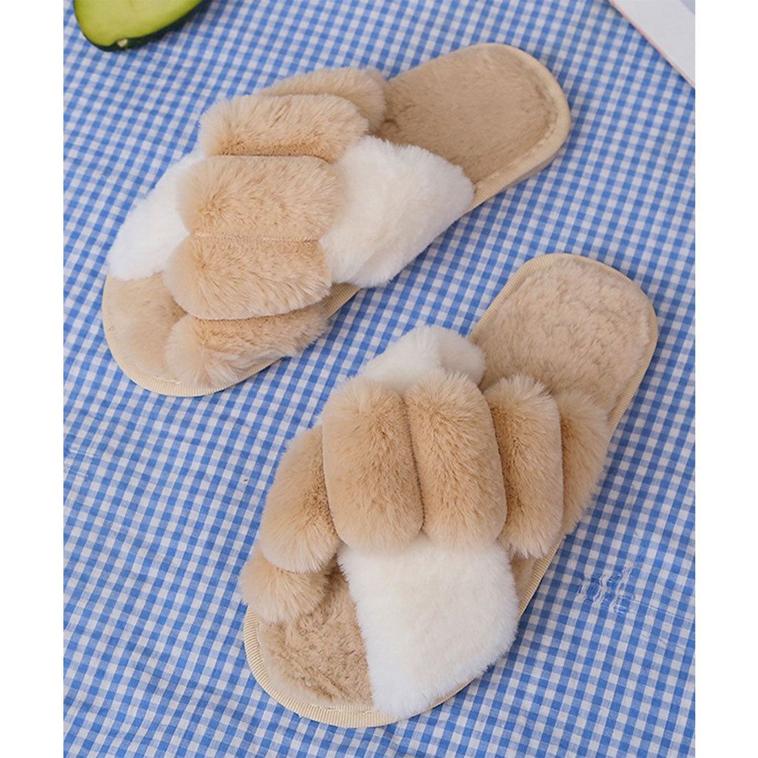 レースレディース Lace Ladies ミックス カラー オープン クロス ファー スリッパ