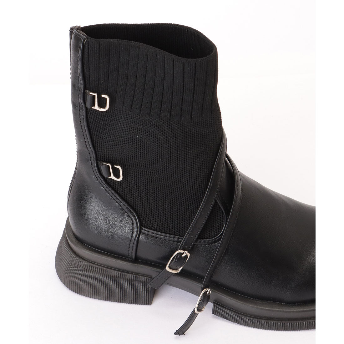 レースレディース Lace Ladies レザー調 クロスベルト付き ドッキング リブ ショートブーツ