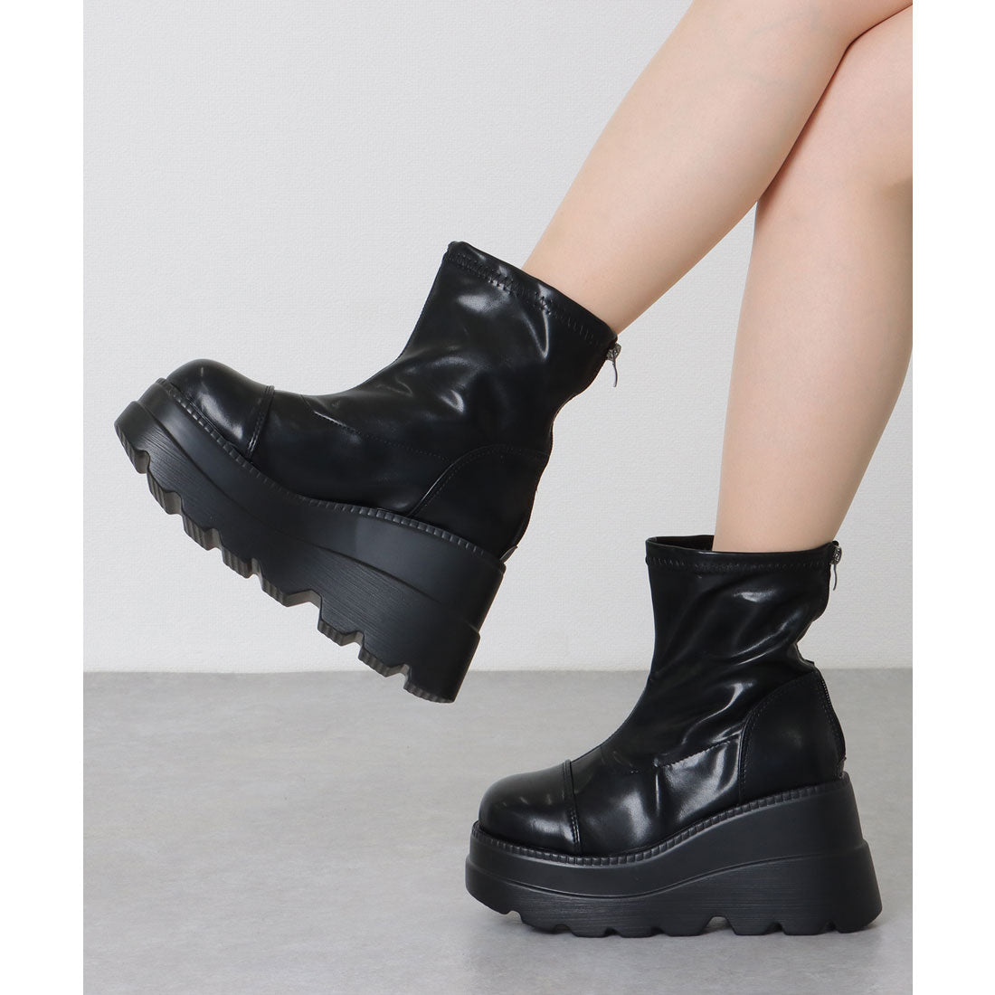 レースレディース Lace Ladies レザー調 厚底 ウエッジ ショート ブーツ