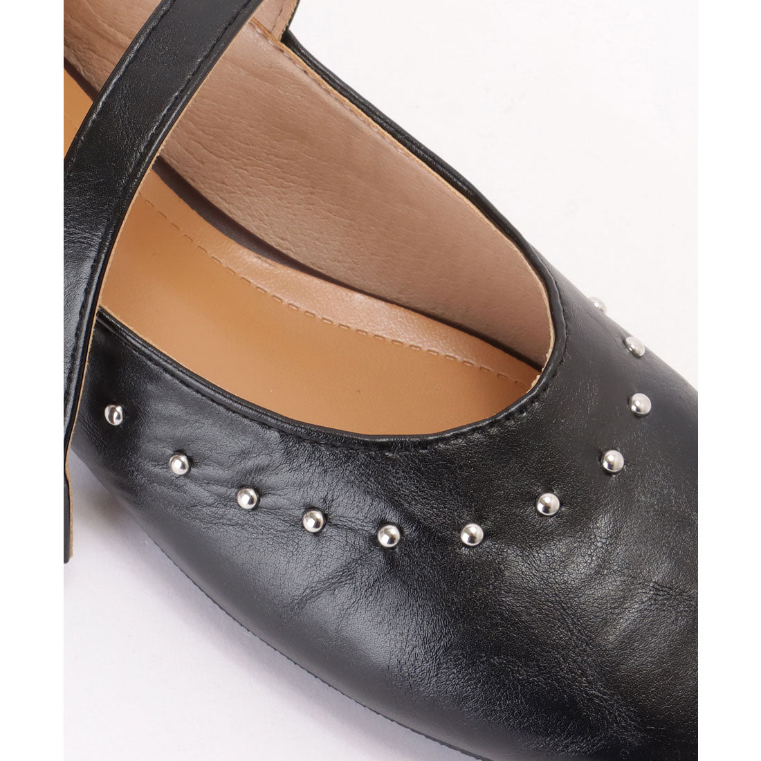 レースレディース Lace Ladies レザー調 スタッズ付き ラウンド ストラップ パンプス