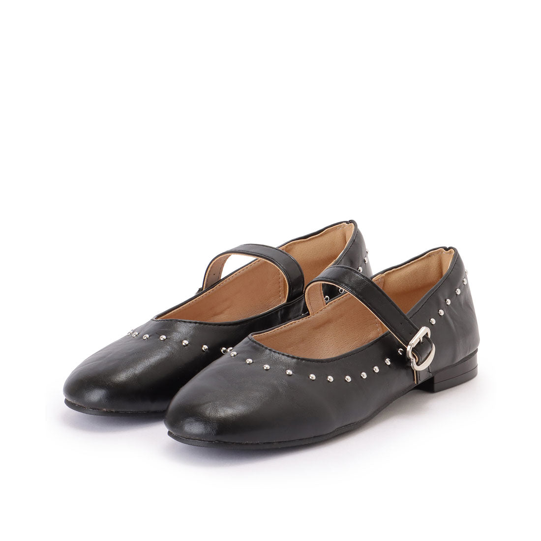 レースレディース Lace Ladies レザー調 スタッズ付き ラウンド ストラップ パンプス