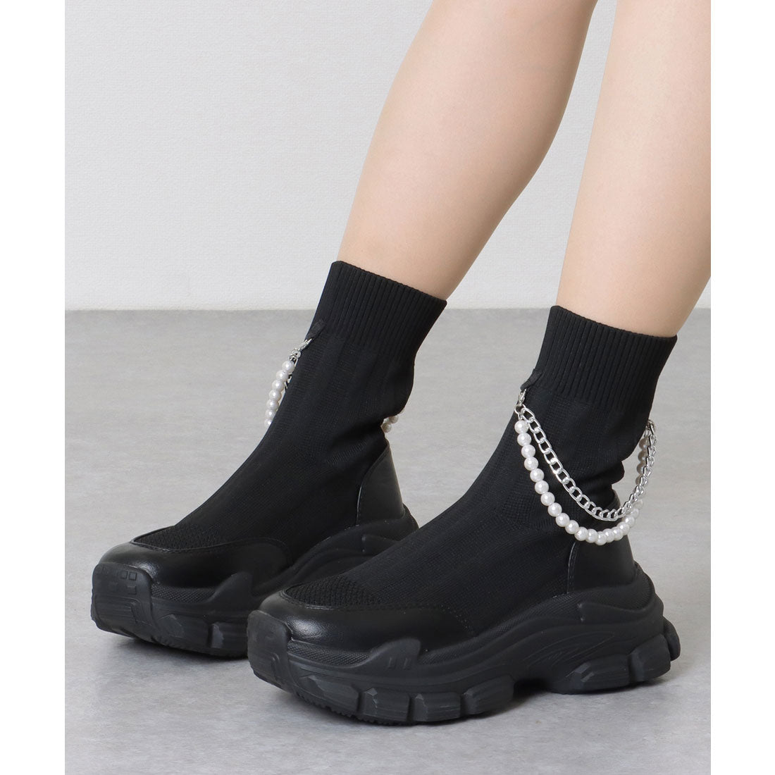 レースレディース Lace Ladies 2WAY パール アンクレット付きドッキング 厚底 ショート ブーツ