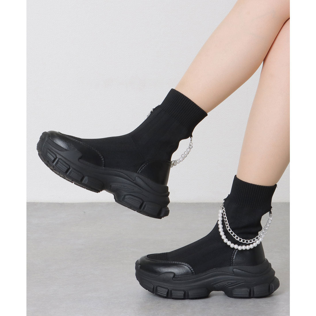 レースレディース Lace Ladies 2WAY パール アンクレット付きドッキング 厚底 ショート ブーツ