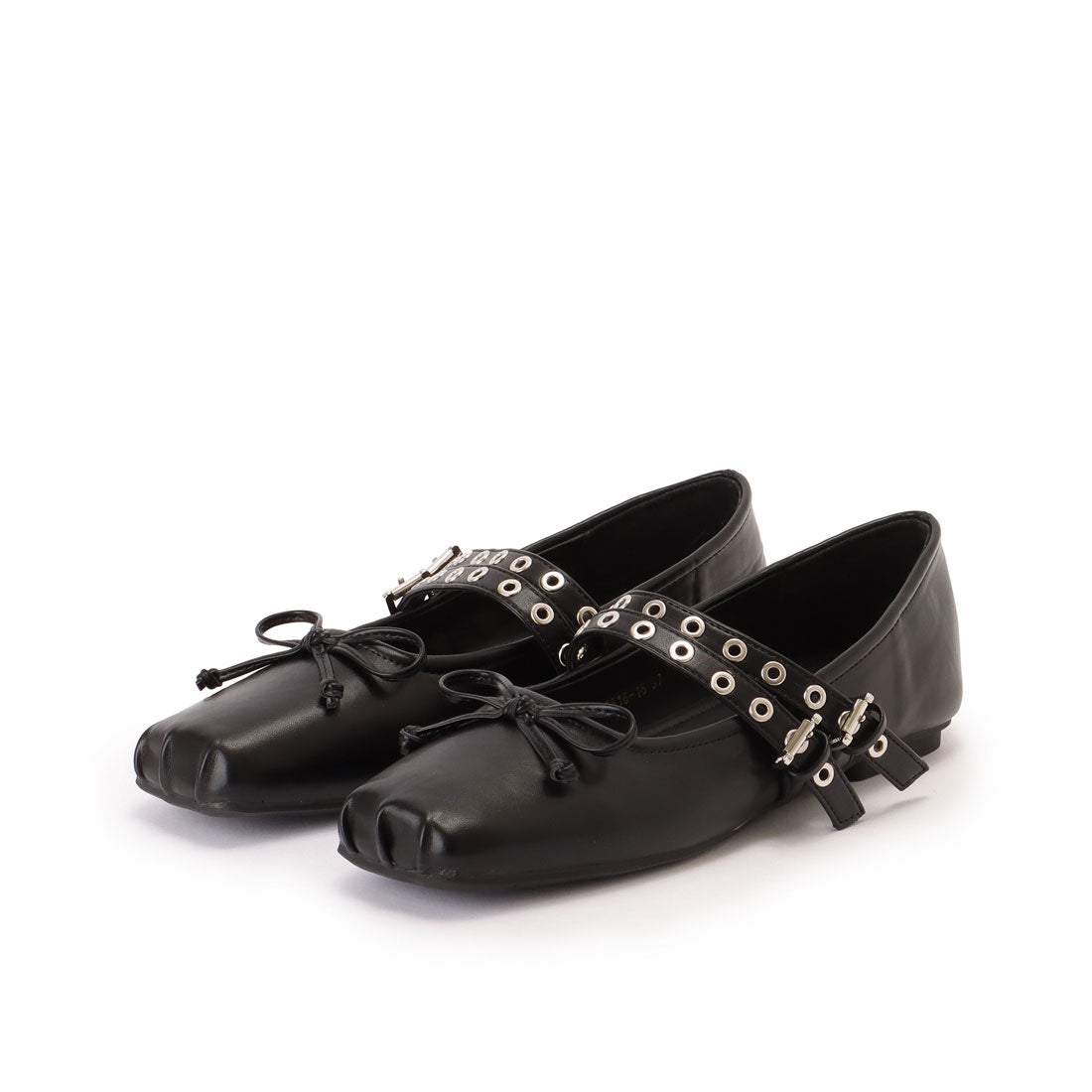 レースレディース Lace Ladies スクエアトゥ スタッズ ベルト フラット リボン パンプス