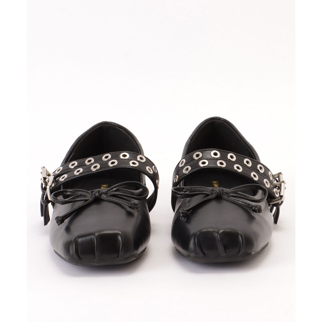 レースレディース Lace Ladies スクエアトゥ スタッズ ベルト フラット リボン パンプス