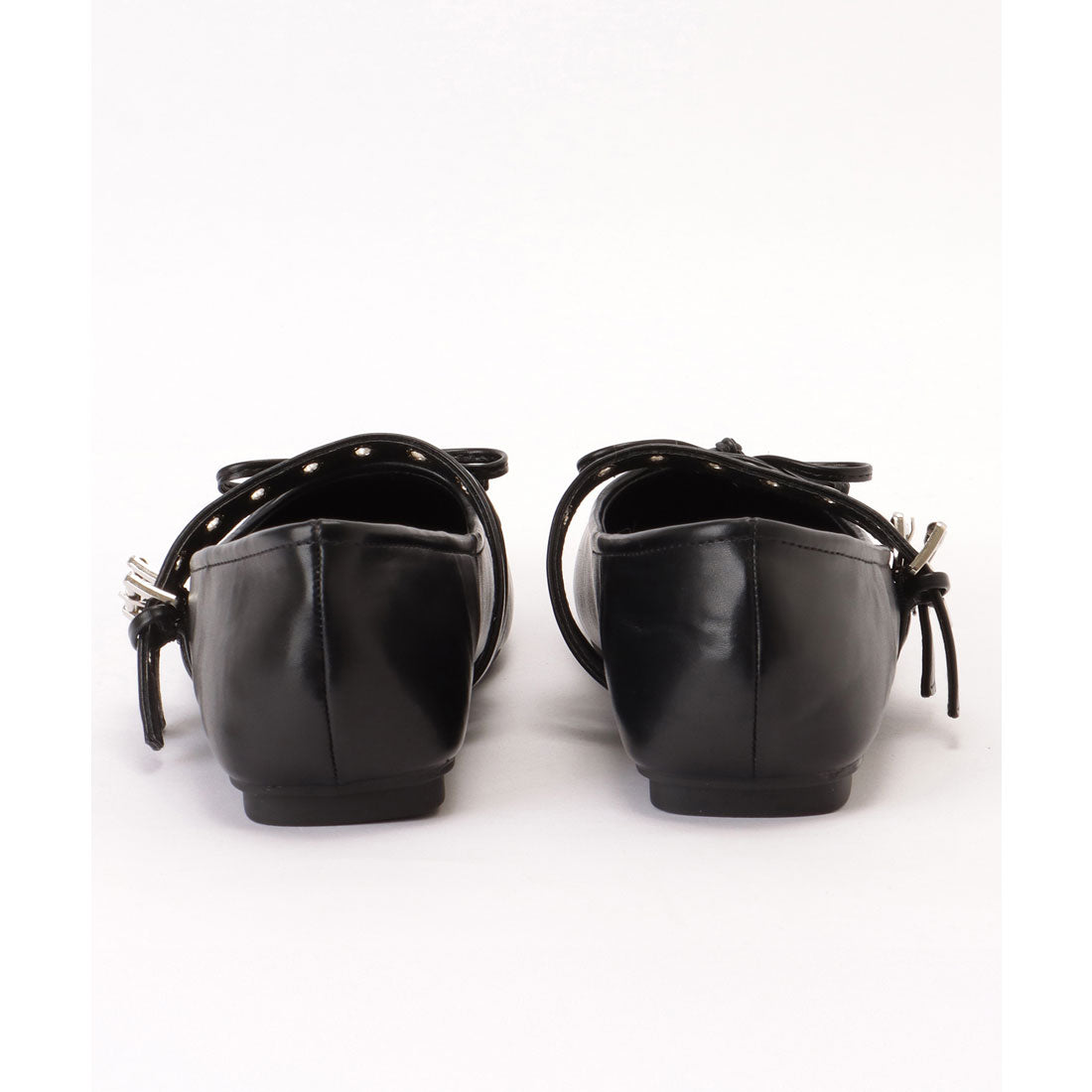 レースレディース Lace Ladies スクエアトゥ スタッズ ベルト フラット リボン パンプス