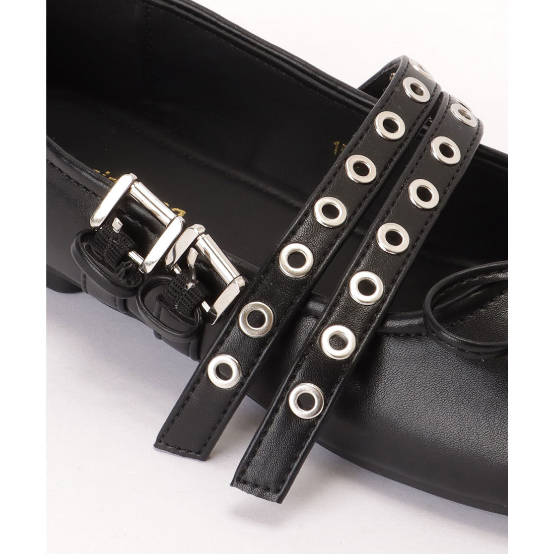 レースレディース Lace Ladies スクエアトゥ スタッズ ベルト フラット リボン パンプス