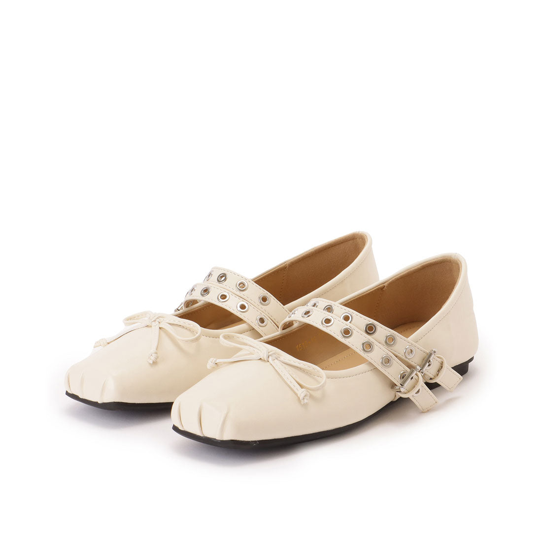 レースレディース Lace Ladies スクエアトゥ スタッズ ベルト フラット リボン パンプス