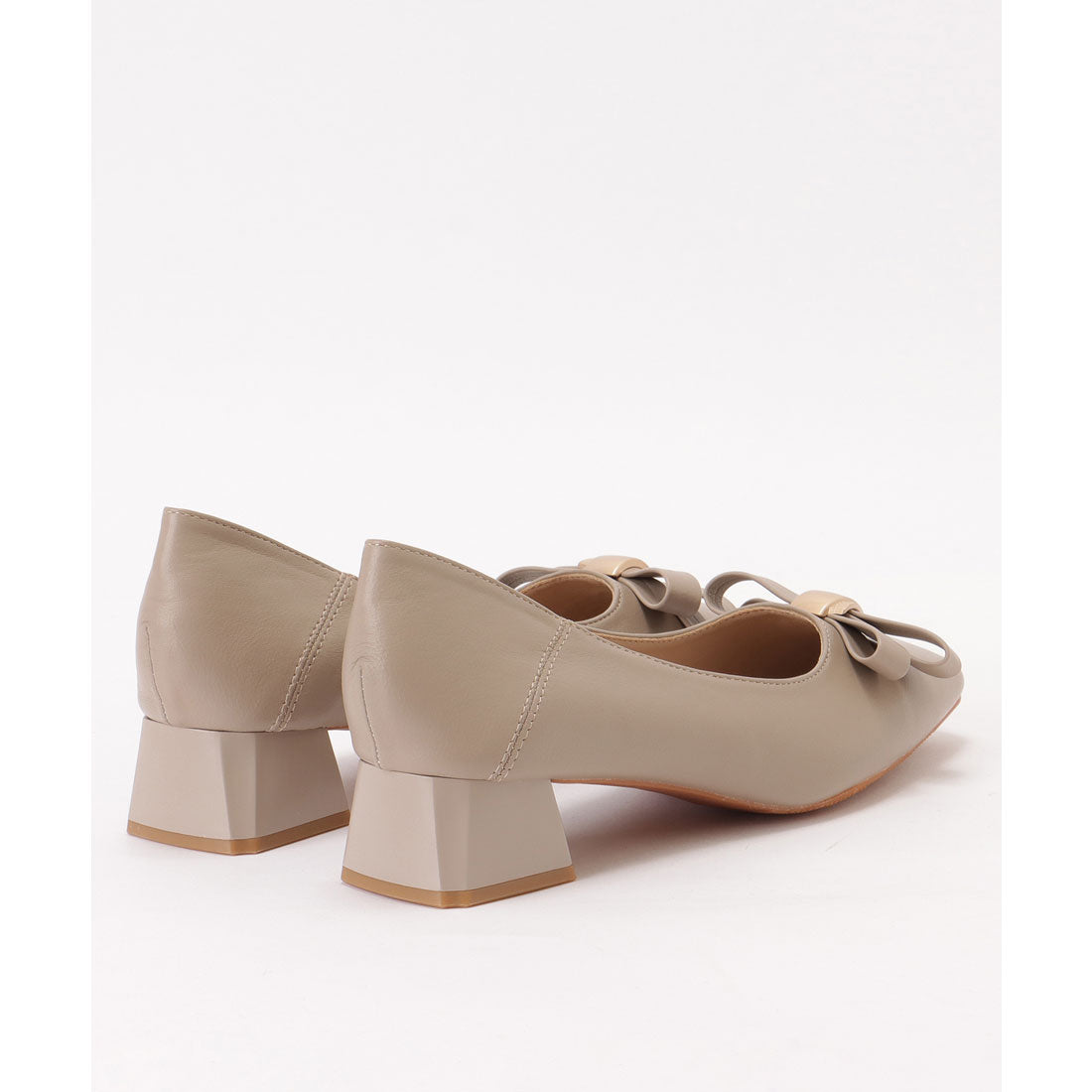 レースレディース Lace Ladies レザー調 クロスリボン チャンキー ローヒール パンプス (アイボリー) アイボリー