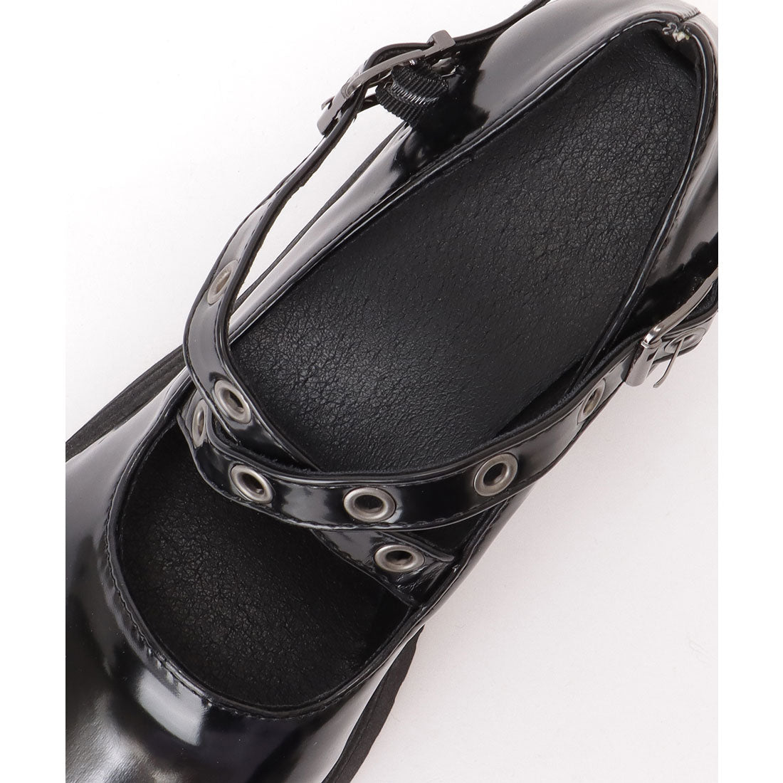 レースレディース Lace Ladies エナメル風 厚底 ハイヒール スタッズ ベルト シューズ (ブラック) ブラック