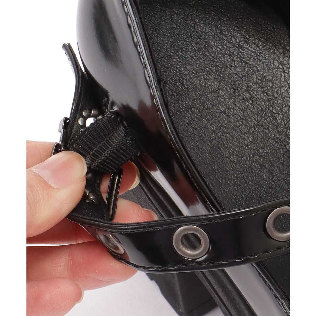 レースレディース Lace Ladies エナメル風 厚底 ハイヒール スタッズ ベルト シューズ (ブラック) ブラック