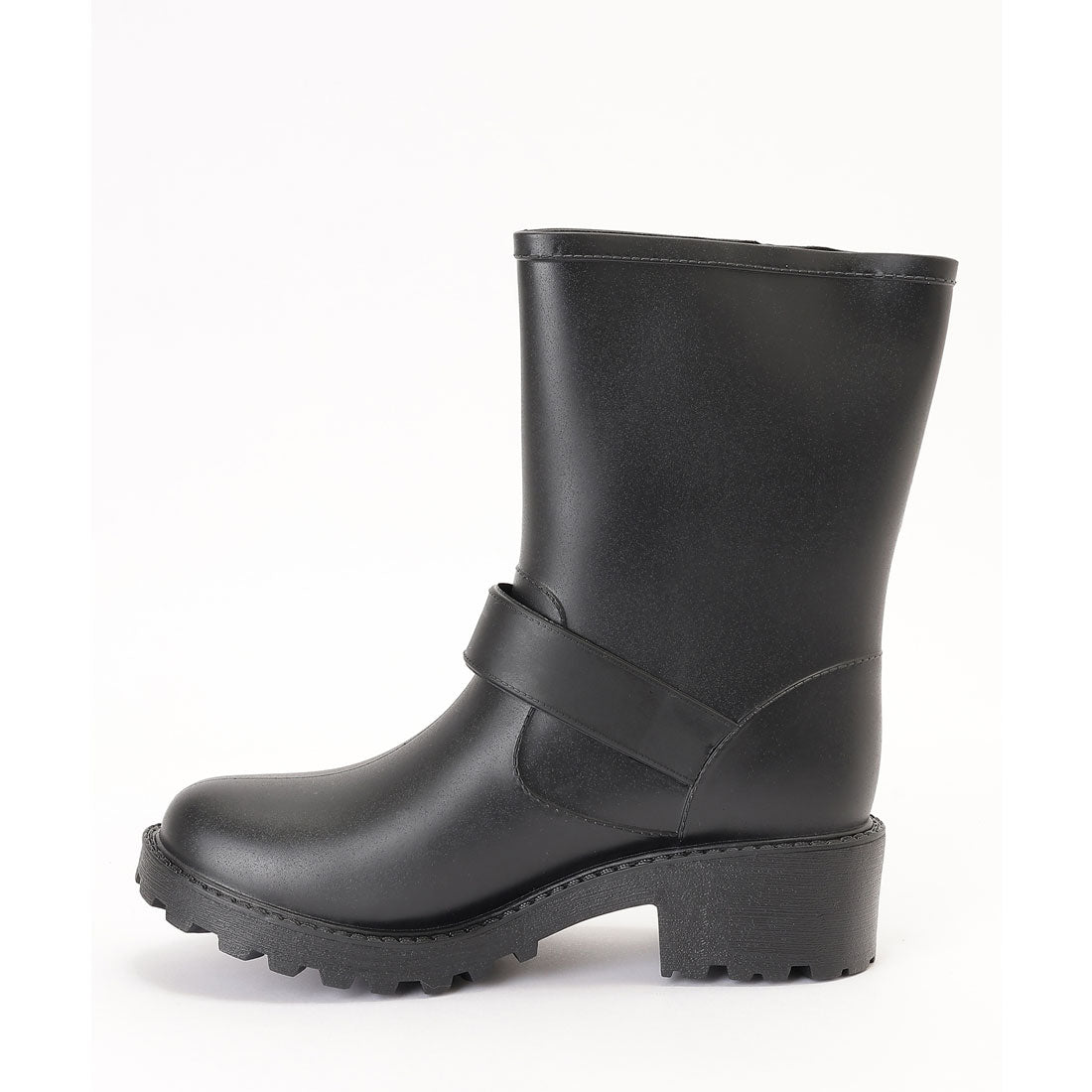 レースレディース Lace Ladies ラバー素材 ベルト付き ミドル レイン ブーツ (ブラック) ブラック