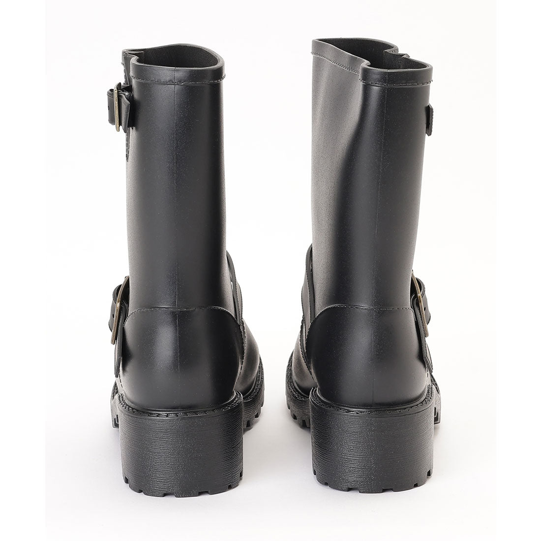 レースレディース Lace Ladies ラバー素材 ベルト付き ミドル レイン ブーツ (ブラック) ブラック