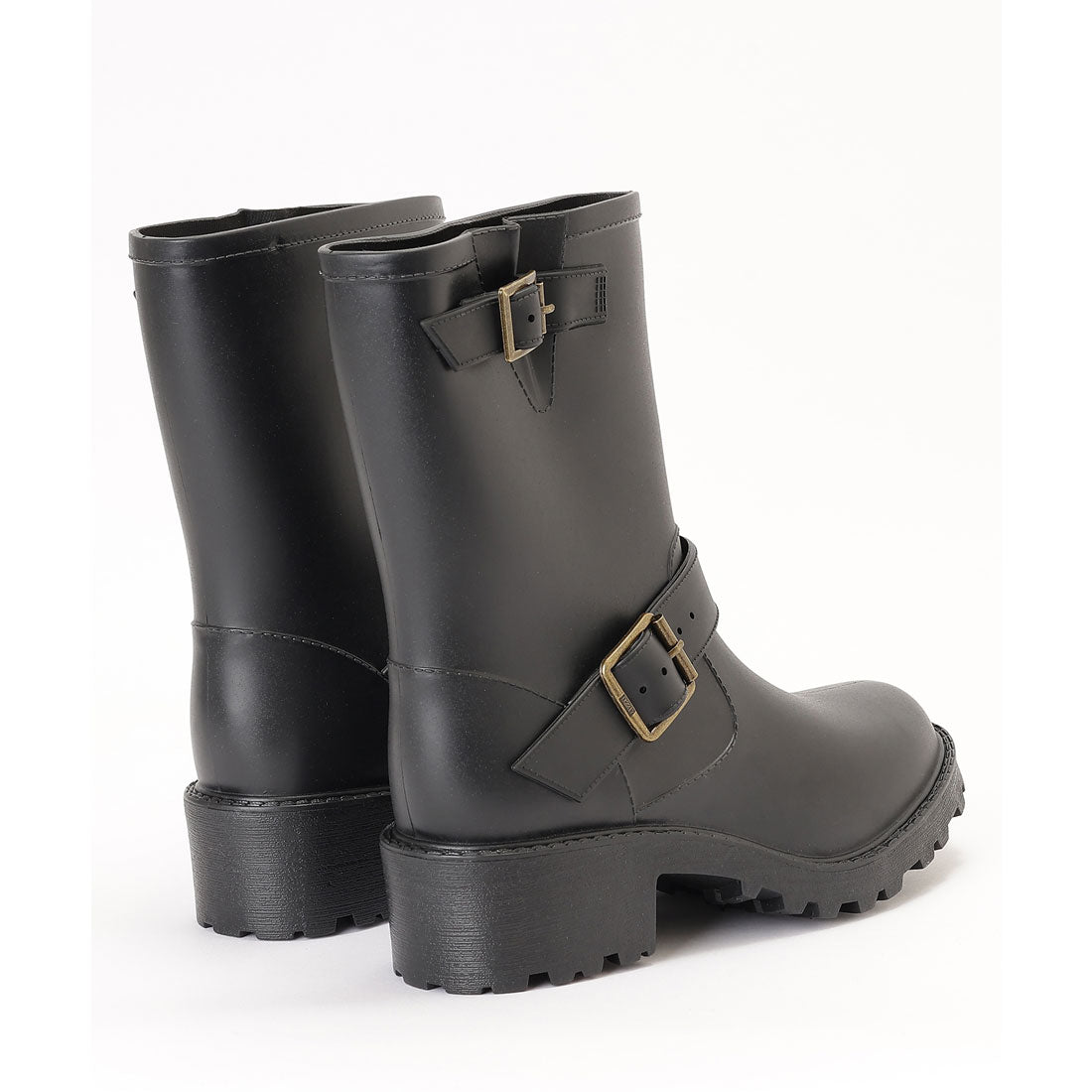 レースレディース Lace Ladies ラバー素材 ベルト付き ミドル レイン ブーツ (ブラック) ブラック