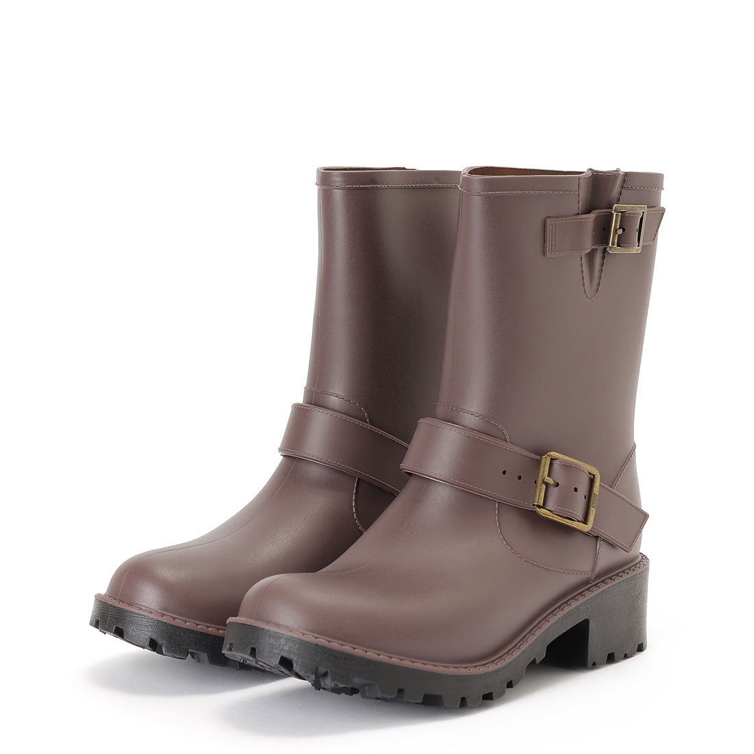 レースレディース Lace Ladies ラバー素材 ベルト付き ミドル レイン ブーツ (ブラウン) ブラウン