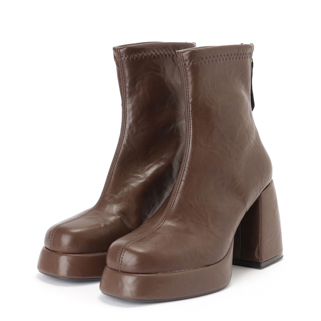 レースレディース Lace Ladies レザー調 スクエアトゥ プラットフォーム ショート ブーツ (ブラウン) ブラウン