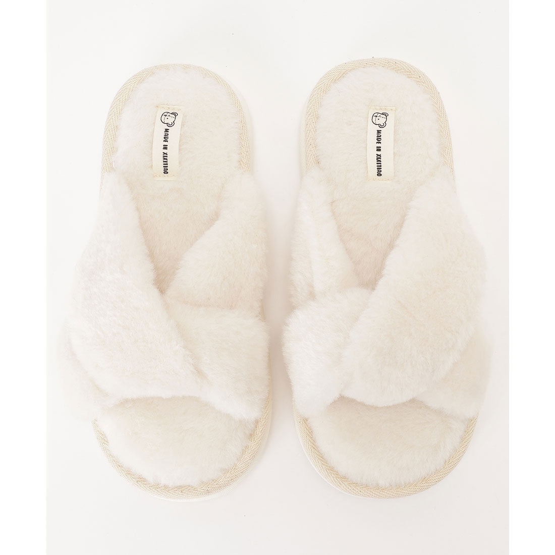 レースレディース Lace Ladies ファー ツイスト クロスデザイン フラット スリッパ ルームシューズ (ピンク) ピンク