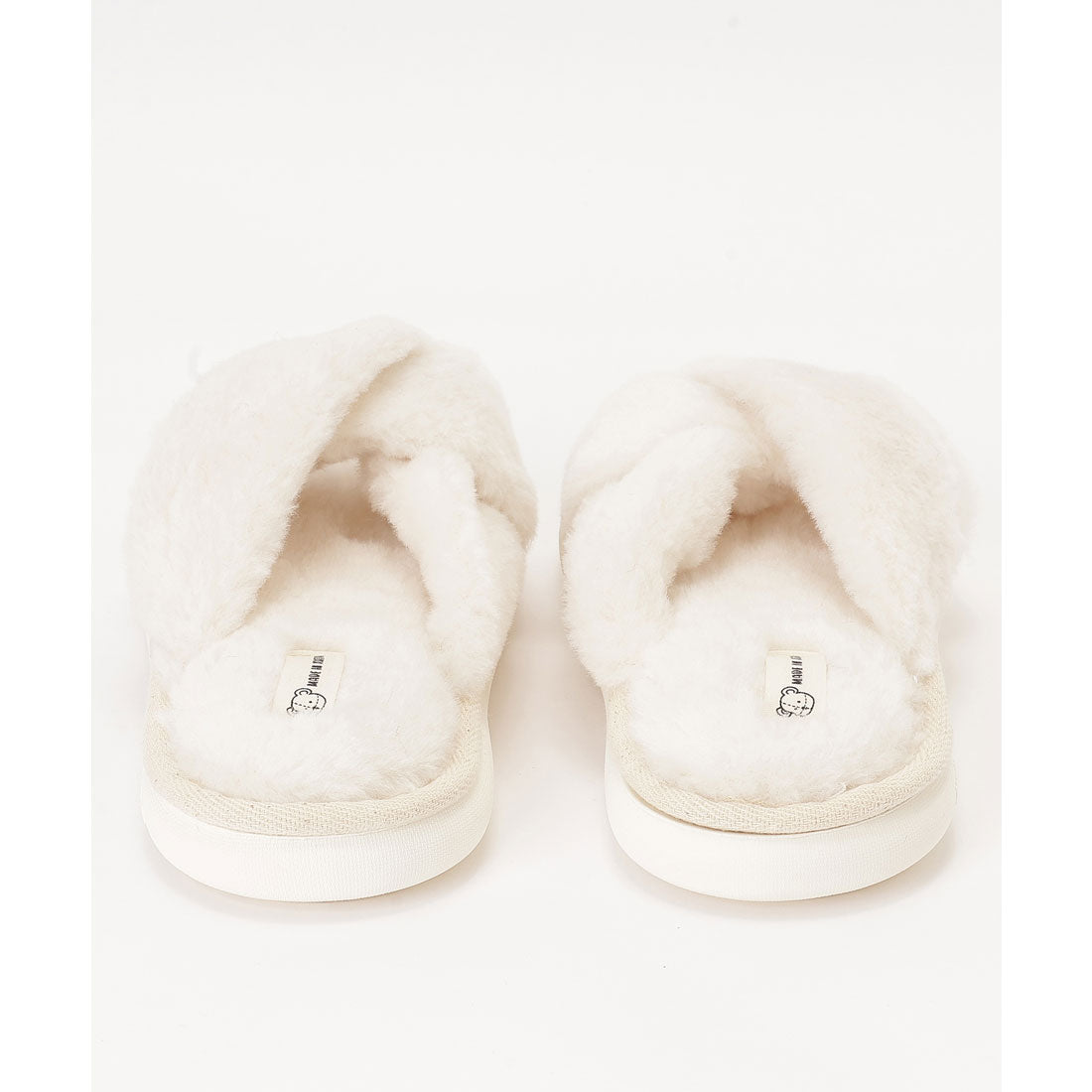 レースレディース Lace Ladies ファー ツイスト クロスデザイン フラット スリッパ ルームシューズ (ピンク) ピンク