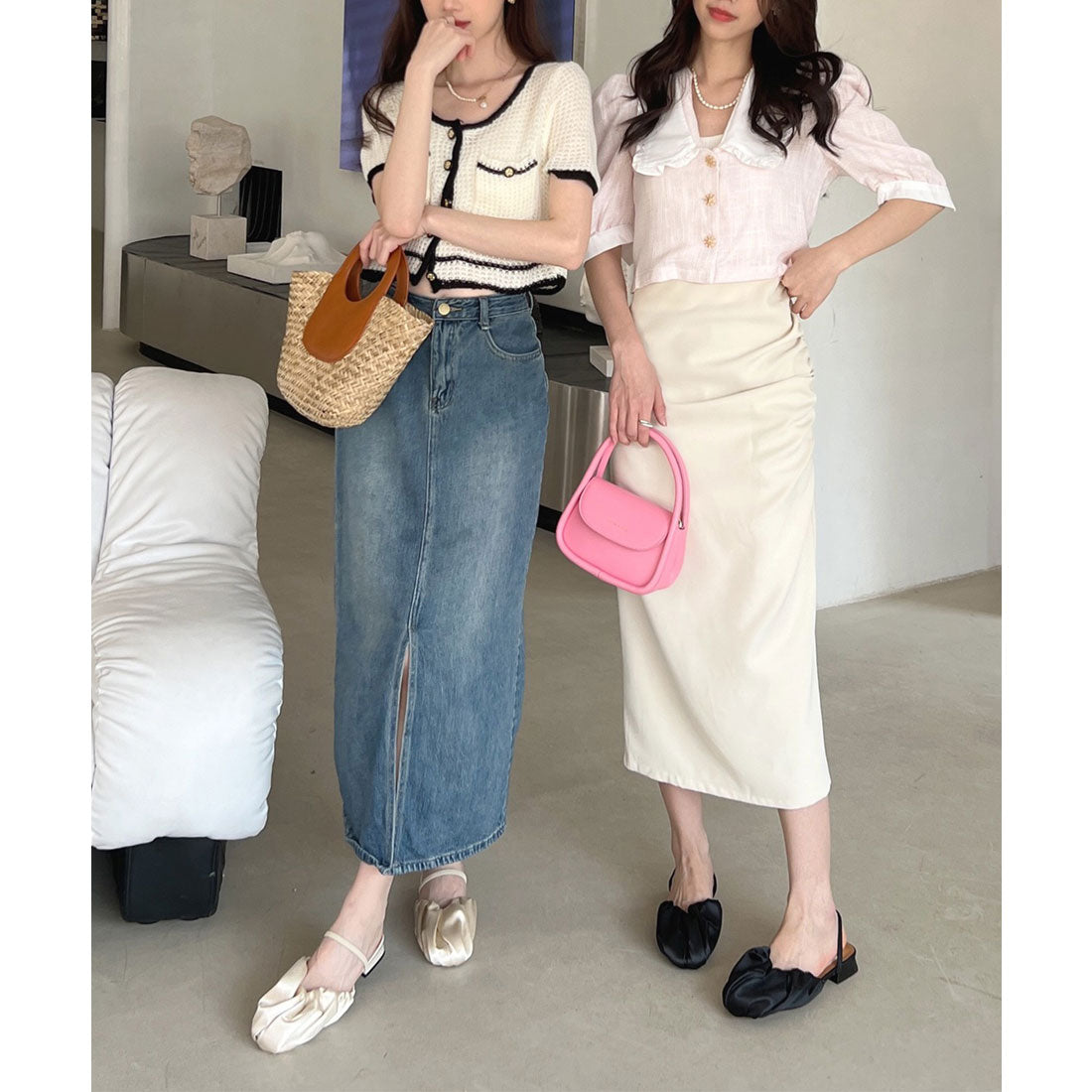 レースレディース Lace Ladies ラウンドトゥ ギャザー アンクルストラップ付き フラット ミュール (アイボリー) アイボリー