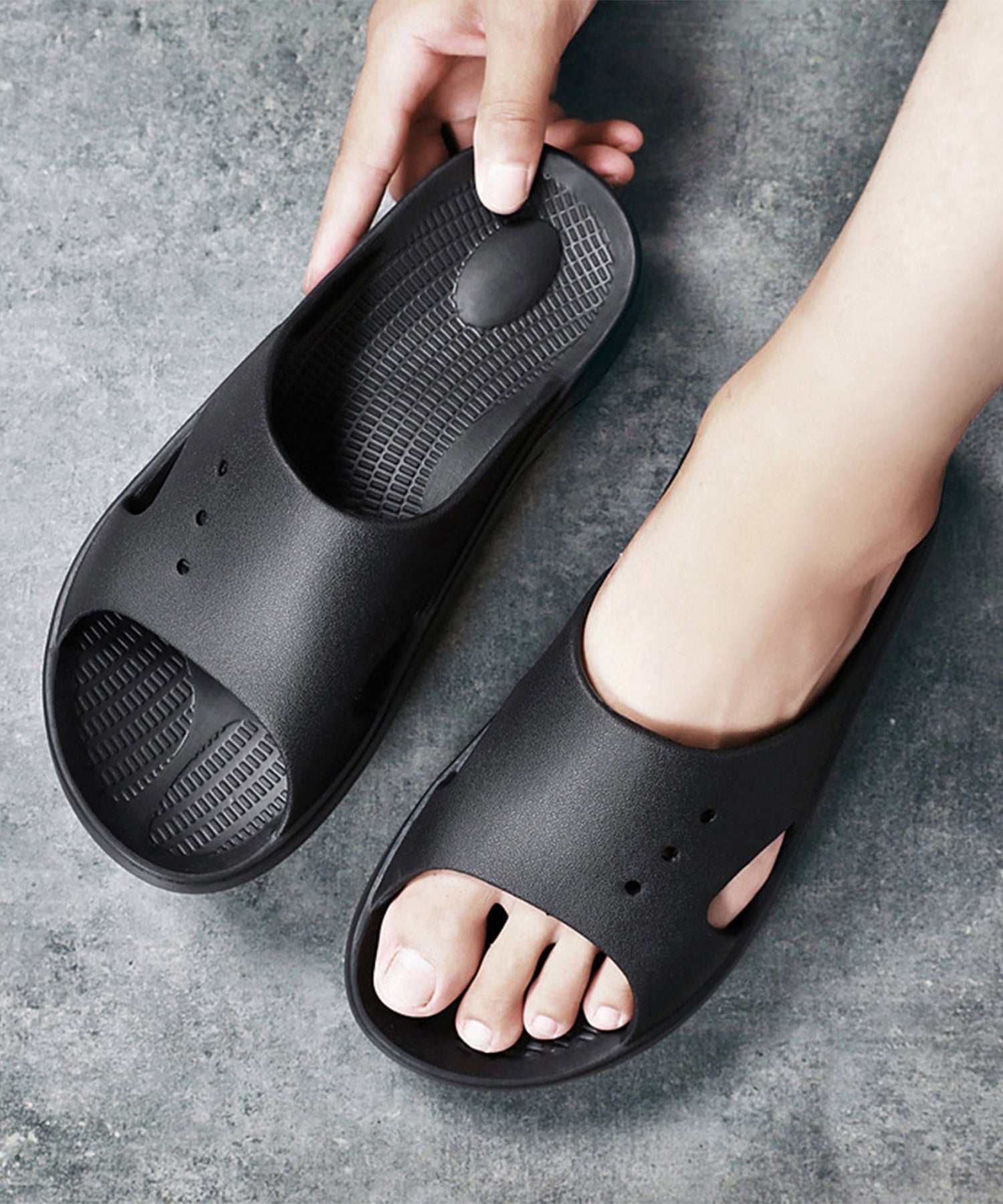 レースレディース Lace Ladies 厚底 スライド スリッパ コンフォート サンダル (ブラック) ブラック