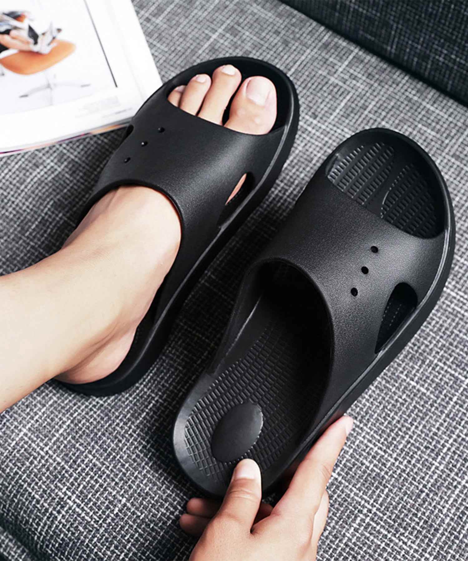 レースレディース Lace Ladies 厚底 スライド スリッパ コンフォート サンダル (ブラック) ブラック