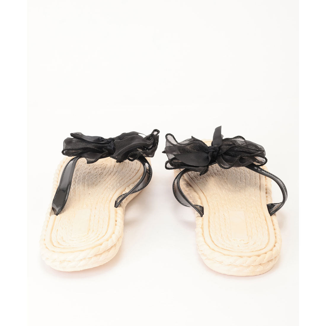 レースレディース Lace Ladies シフォン ビッグリボン トング エスパドリーユ サンダル (アイボリー) アイボリー