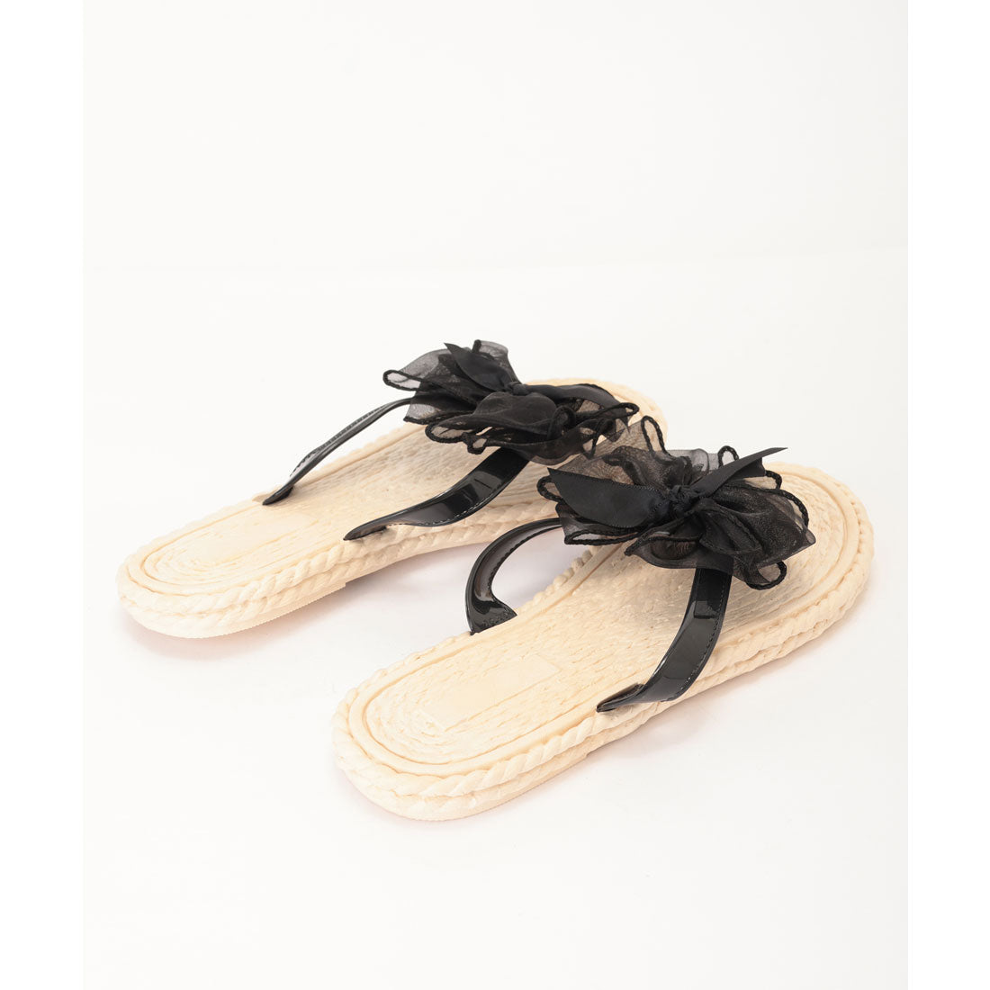 レースレディース Lace Ladies シフォン ビッグリボン トング エスパドリーユ サンダル (アイボリー) アイボリー