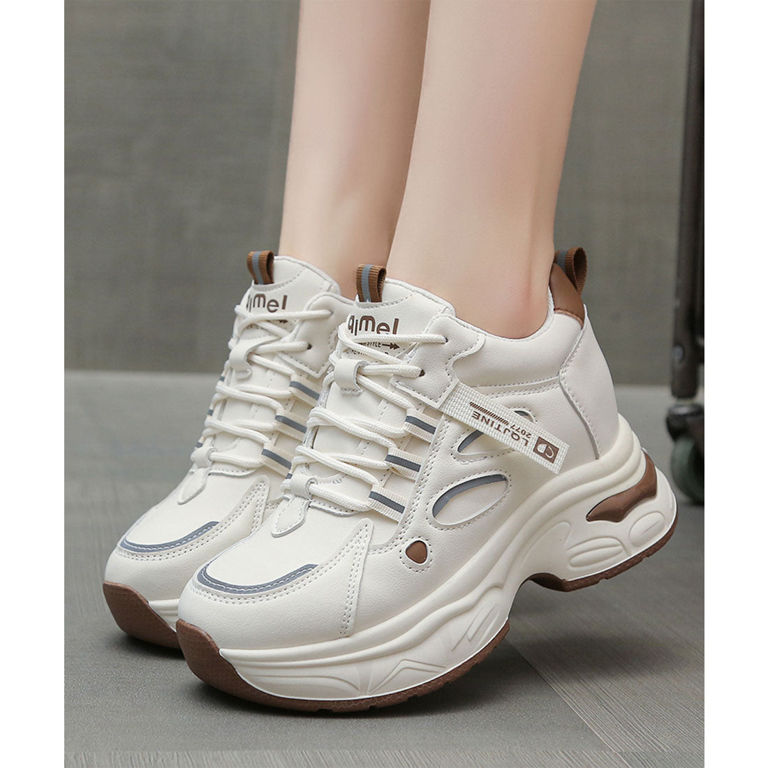 レースレディース Lace Ladies 厚底 レースアップ スポーツ スニーカー (アイボリー) アイボリー