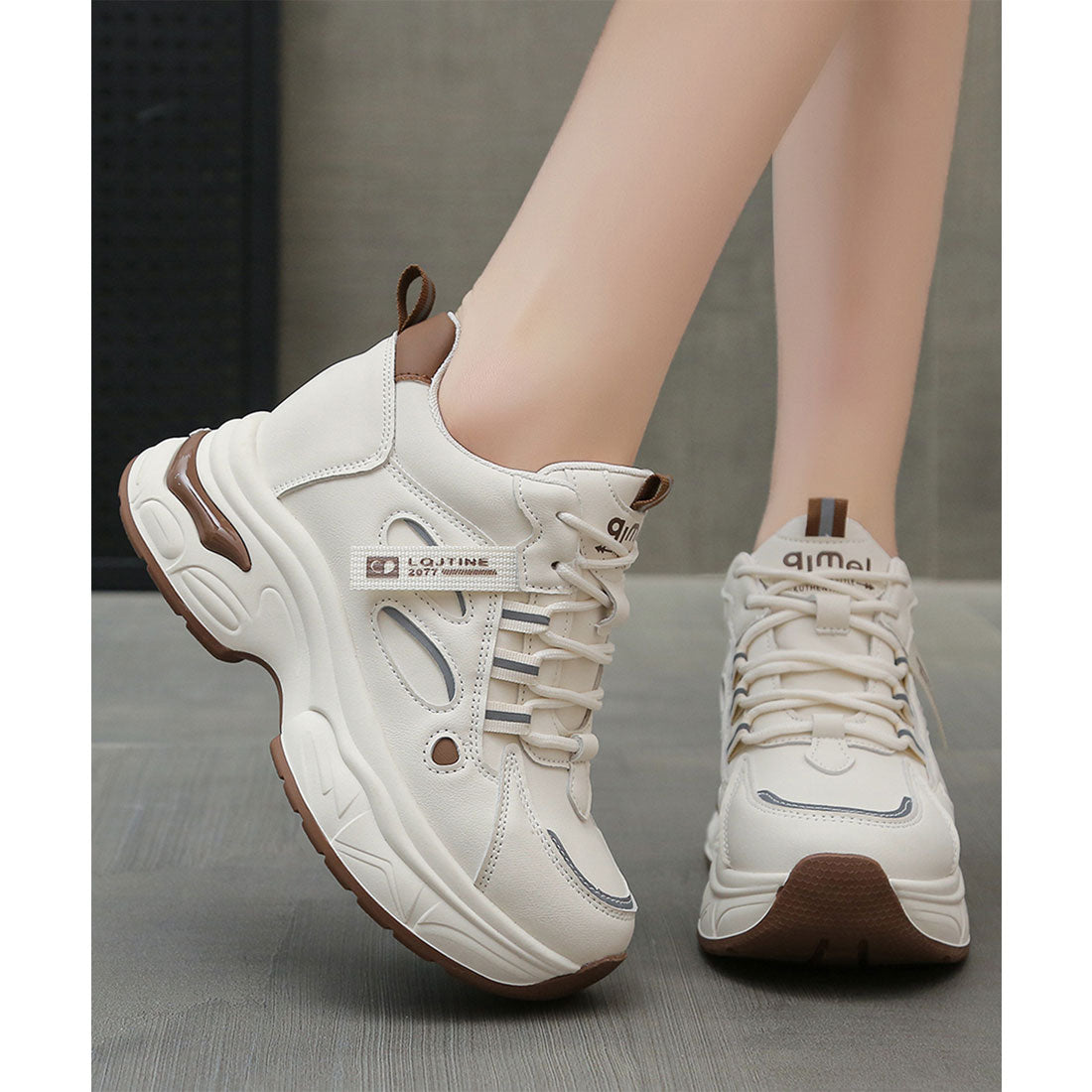 レースレディース Lace Ladies 厚底 レースアップ スポーツ スニーカー (アイボリー) アイボリー
