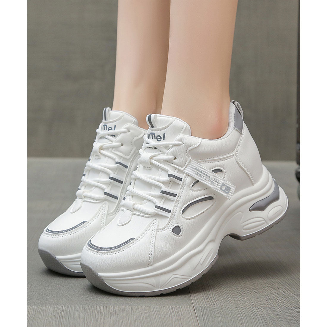 レースレディース Lace Ladies 厚底 レースアップ スポーツ スニーカー (ホワイト) ホワイト