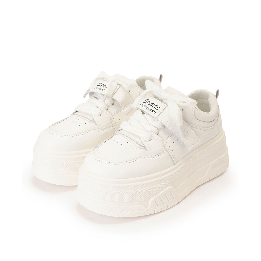 レースレディース Lace Ladies ベルクロ付き 厚底 レースアップ コート スニーカー (アイボリー) アイボリー