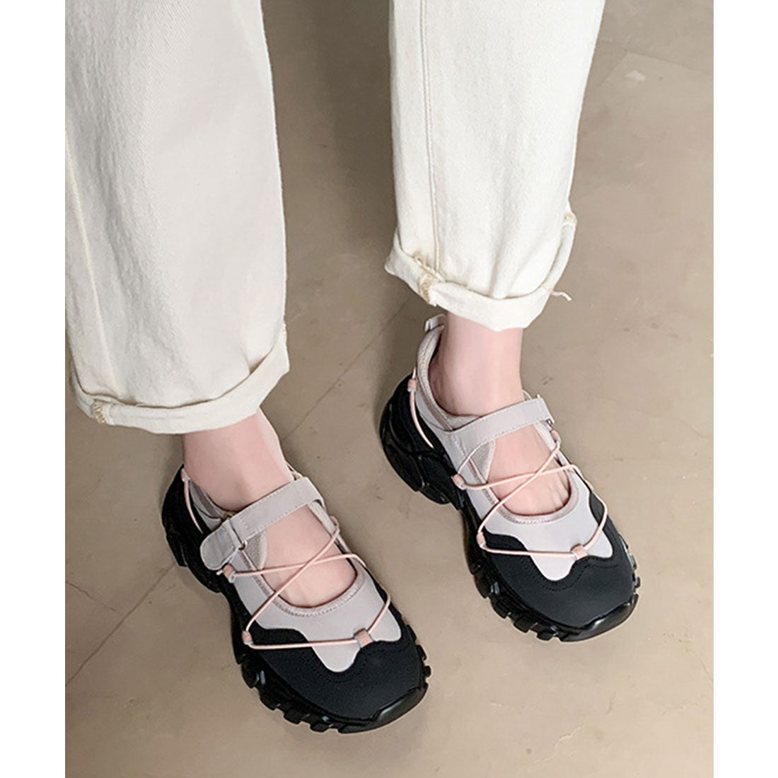 レースレディース Lace Ladies ナロー ストラップ付き 厚底 メリージェーン シューズ (アイボリー) アイボリー