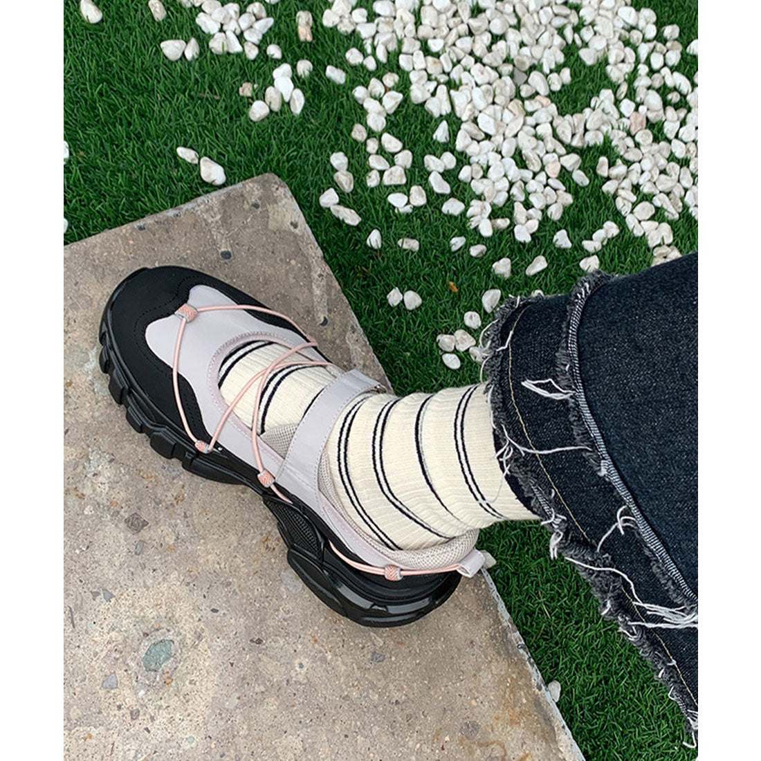 レースレディース Lace Ladies ナロー ストラップ付き 厚底 メリージェーン シューズ (アイボリー) アイボリー