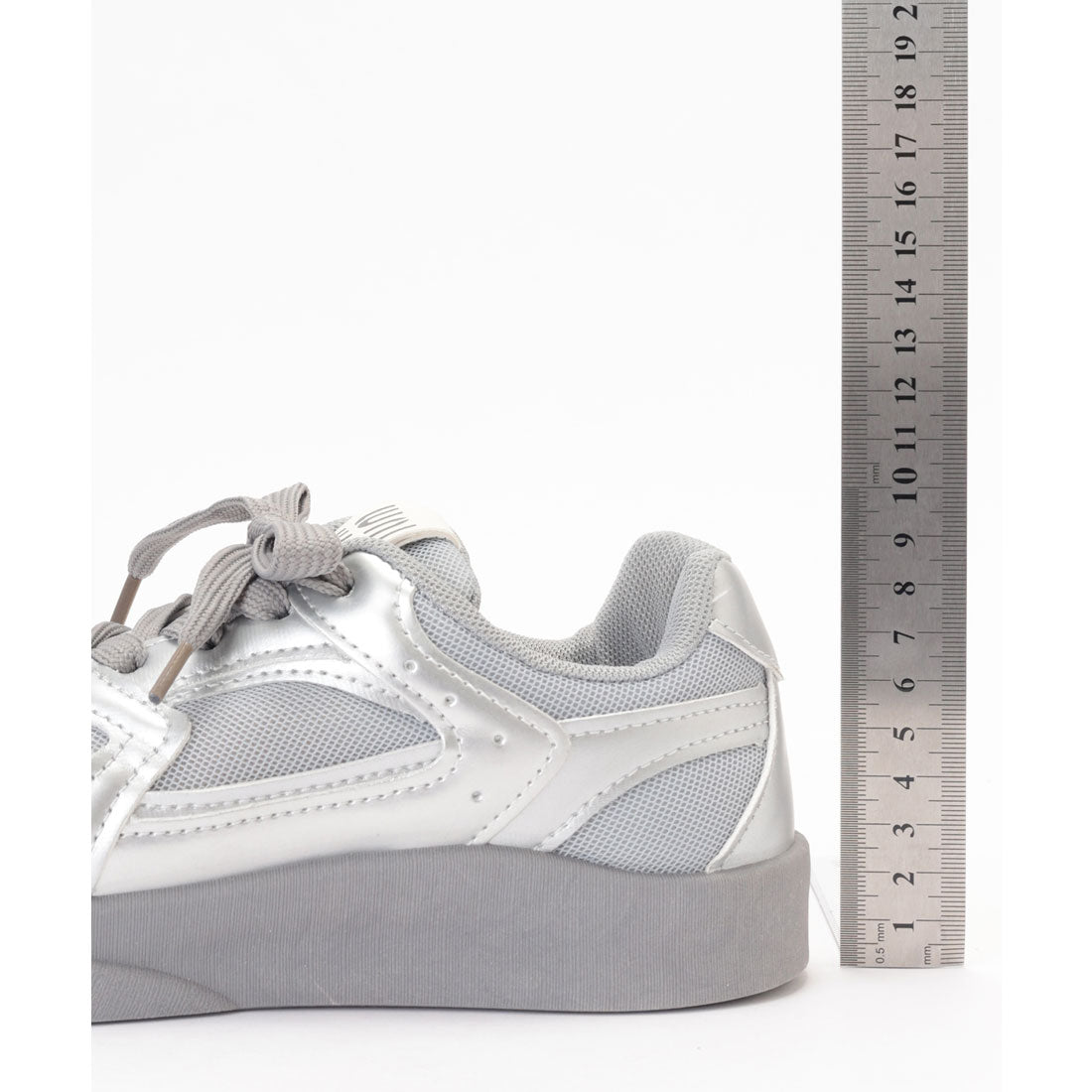 レースレディース Lace Ladies 厚底 ソール レースアップ スニーカー (シルバー) シルバー