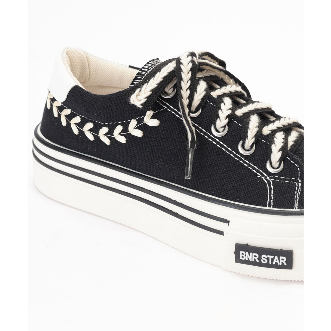 レースレディース Lace Ladies サイド 刺繍 配色 ライン スニーカー (ブラック) ブラック