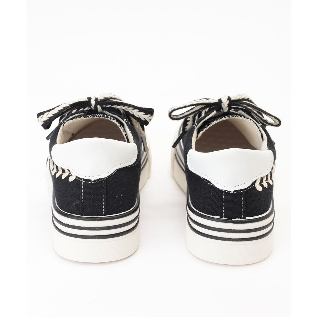 レースレディース Lace Ladies サイド 刺繍 配色 ライン スニーカー (ブラック) ブラック