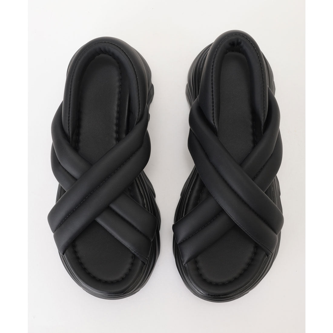 レースレディース Lace Ladies クロス ストラップ 厚底 パデット サンダル (グレー) グレー