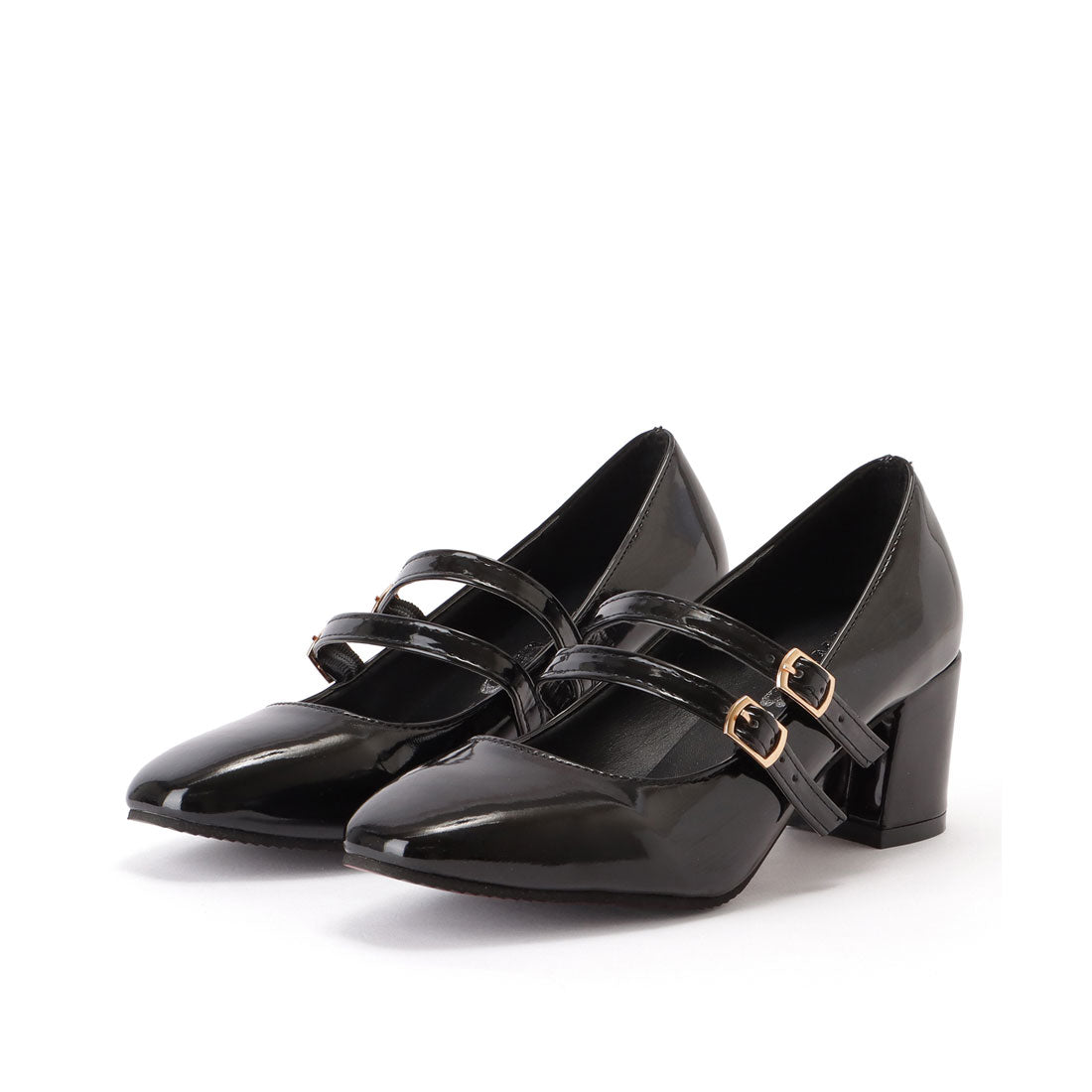 レースレディース Lace Ladies ダブルストラップエナメルハイヒールパンプス (ブラック) ブラック