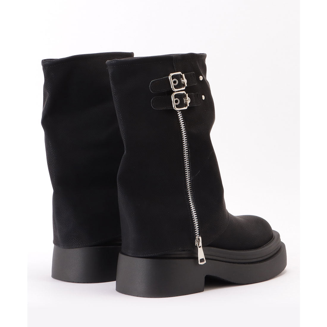 レースレディース Lace Ladies ファスナー付きカバー風厚底ミドルブーツ (ブラウン) ブラウン